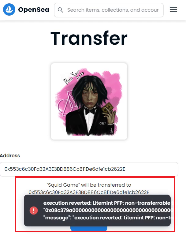 OpenSea transfer blocked